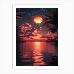 Full Moon Over The Ocean Art Print