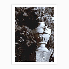 Antique Vase Outdoor Photo Vertical Black And White Marble Stone Roman Old Greek Black And White Monochrome Art Print