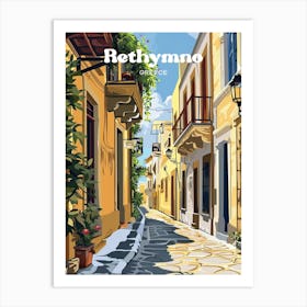 Rethymno Greece Street Digital Travel Illustration Art Print