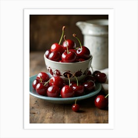 Cherries On A Plate 1 Art Print