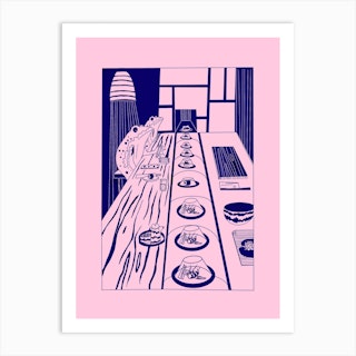 Sushi Frog Pink Navy Art Print