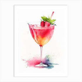 Strawberry Daiquiri, Cocktail, Drink Watercolour 1 Art Print