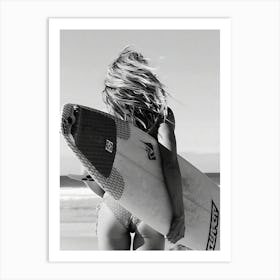 Surfer Girl Black And White Vintage Art Print