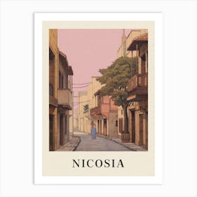 Nicosia Cyprus 3 Vintage Pink Travel Illustration Poster Art Print