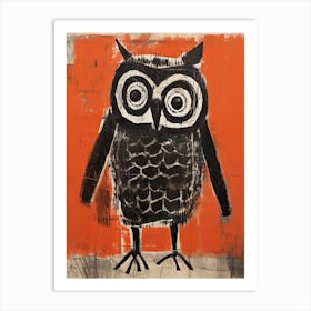 Owl, Woodblock Animal  Drawing 1 Art Print