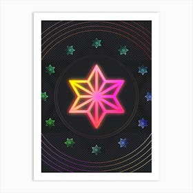 Neon Geometric Glyph in Pink and Yellow Circle Array on Black n.0332 Art Print