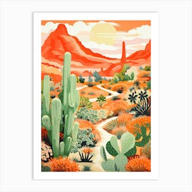 Orange Desert And Cactus 2 Art Print