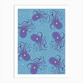 Vintage Blue Octopus Pattern Art Print