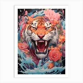 Tiger With Roses 2 Art Print