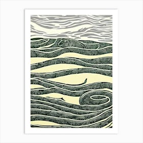 Olive Sea Snake II Linocut Art Print