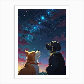 Two Dogs Looking At The Stars 1 Art Print