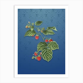 Vintage Raspberry Botanical on Bahama Blue Pattern n.0239 Art Print