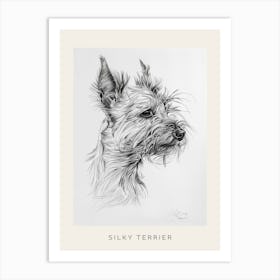 Silky Terrier Dog Line Sketch 2 Poster Art Print