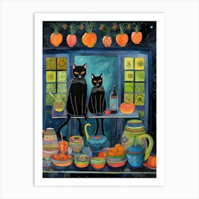 Black Cats In The Kitchen Art Print
