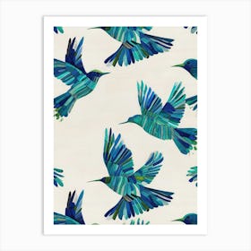 Blue Hummingbirds Art Print