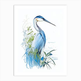 Blue Heron In Garden Impressionistic 5 Art Print