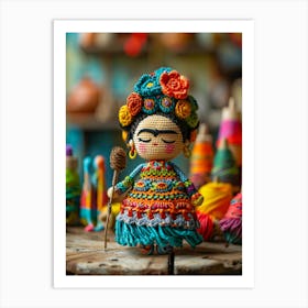 Cute crochet Frida Kahlo Art Print