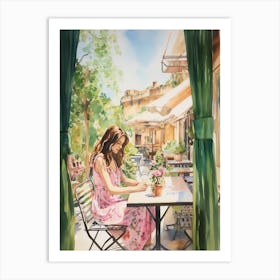 At A Cafe In Nicosia Cyprus Watercolour Art Print