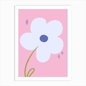 Pink and Blue Flower Doodle Art Print