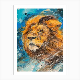 Southwest African Lion Facing A Storm Fauvist Painting 1 Art Print