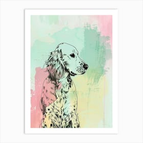  English Setter Dog Pastel Line Watercolour Illustration  2 Art Print