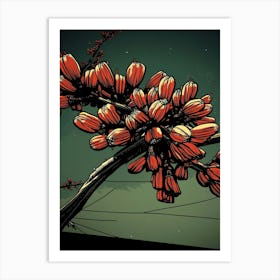 Red Flowers On A Branch Art Print