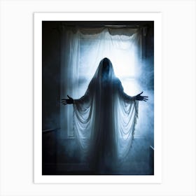 Ghostly Apparition Shrouded In Ethereal Veil Representing Religious Blindness Man Trapped In A Curt (3) Art Print