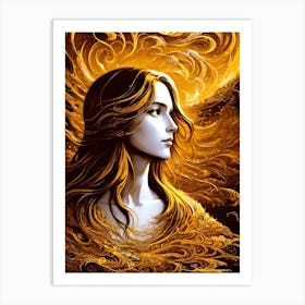 Girl In Flames Art Print