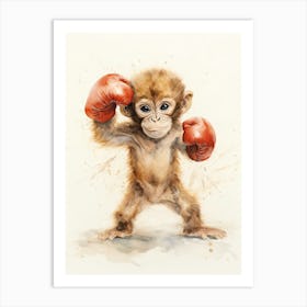 Monkey Painting Boxing Watercolour 3 Art Print