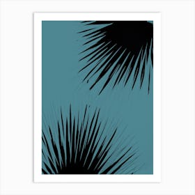 Black Teal palm leaves 2 Art Print