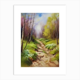 Path In The Woods.Canada's forests. Dirt path. Spring flowers. Forest trees. Artwork. Oil on canvas.1 Art Print