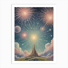 Castle With Fireworks Art Print