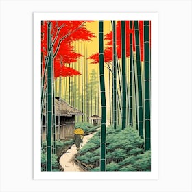 Arashiyama Bamboo Grove, Japan Vintage Travel Art 4 Art Print