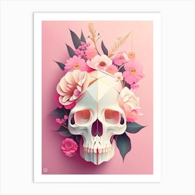 Skull With Geometric Designs Pink 1 Vintage Floral Art Print