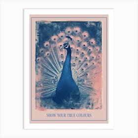 Pink & Blue Peacock Cyanotype Inspired Poster Art Print