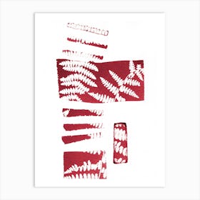 Abstract Red Fern Leaves Art Print