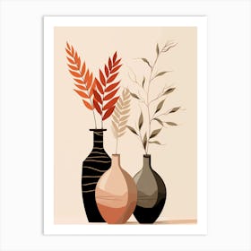 Three Vases With Leaves Art Print