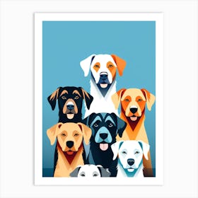 Dog Breeds, colorful dog illustration, dog portrait, animal illustration, digital art, pet art, dog artwork, dog drawing, dog painting, dog wallpaper, dog background, dog lover gift, dog décor, dog poster, dog print, pet, dog, vector art, dog art,  Art Print