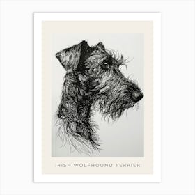 Irish Wolfhound Terrier Dog Line Sketch 2 Poster Art Print