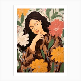 Woman With Autumnal Flowers Peony 1 Art Print