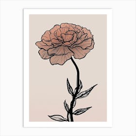Line Art Marigold Flowers Illustration Neutral 8 Art Print