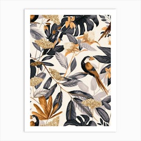 Tropical Pattern With Birds And Leaves Art Print