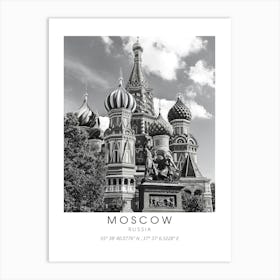 Moscow Russia Black And White Coordinates Art Print