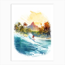 Surfing In A Wave On Matira Beach, Bora Bora French Polynesia 1 Art Print