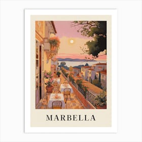 Marbella Spain 5 Vintage Pink Travel Illustration Poster Art Print