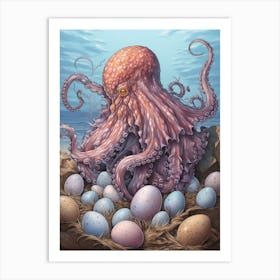 Octopus Exploring Illustration 2 Art Print