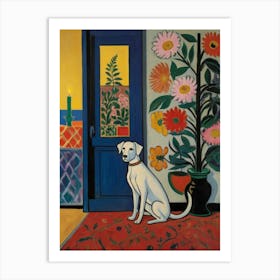 White Dog In Front Of A Door Style Henri Matisse Art Print