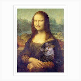 Mona Lisa Smiling Holding A Cat 1 Art Print