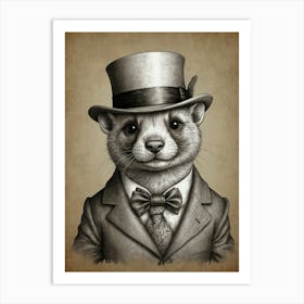 Ferret In Top Hat 2 Art Print