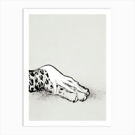 Leopard Paw and Hand, Black and White Vintage Art Art Print